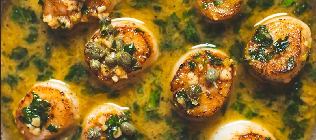 Pétoncles poêlés sauce aux câpres et citron